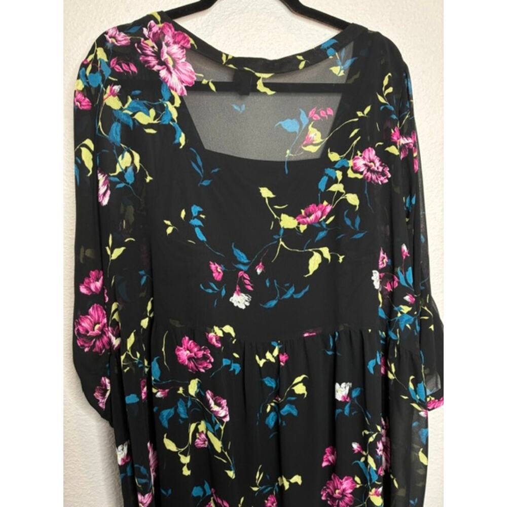Torrid Black Floral Midi Dress Sz 4 (4XL) Tiered Chiffon Boho Flutter Sleeve - Picture 7 of 12